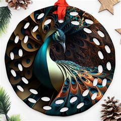 Colorful Peacock Bird Feathers Round Filigree Ornament (two Sides)