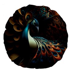 Colorful Peacock Bird Feathers Large 18  Premium Flano Round Cushions by Apen