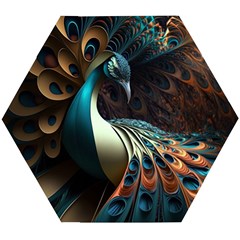 Colorful Peacock Bird Feathers Wooden Puzzle Hexagon