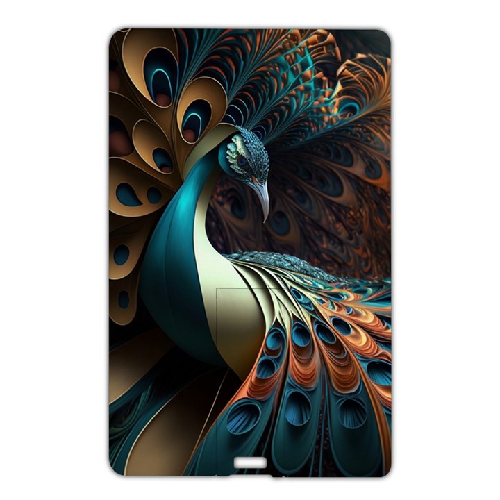 Colorful Peacock Bird Feathers Name Card Style USB Flash Drive