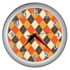 Halloween Argyle Pattern  Wall Clock (silver) by Safari