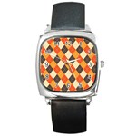 Halloween Argyle Pattern  Square Metal Watch Front