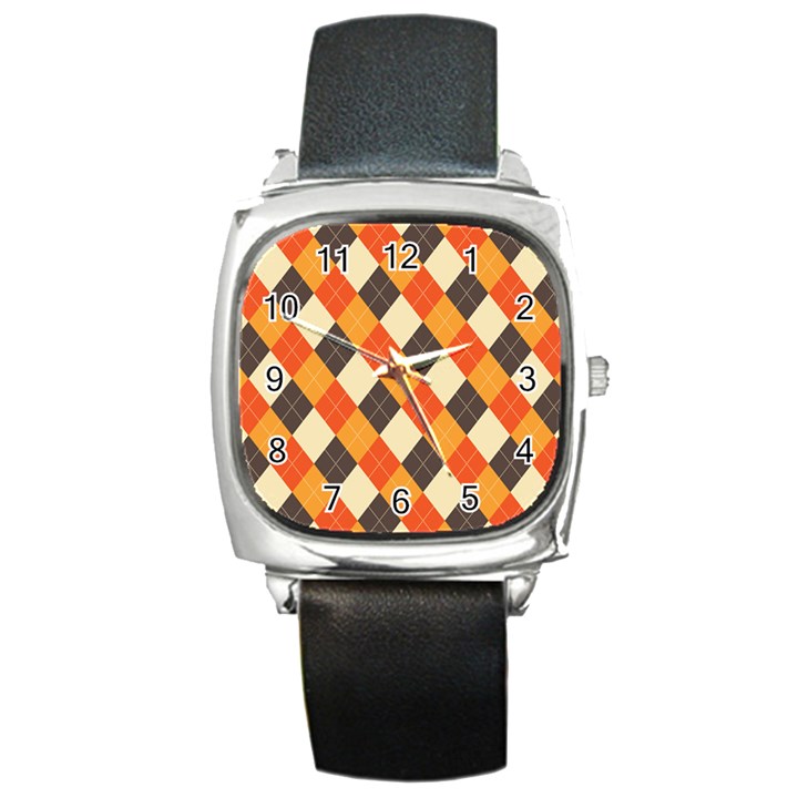 Halloween Argyle Pattern  Square Metal Watch