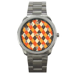 Halloween Argyle Pattern  Sport Metal Watch by Safari