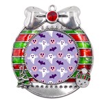 Boo crew halloween season Metal X Mas Ribbon With Red Crystal Round Ornament Front