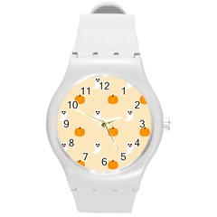 Pumpkin and boo crew halloween  Round Plastic Sport Watch (M)