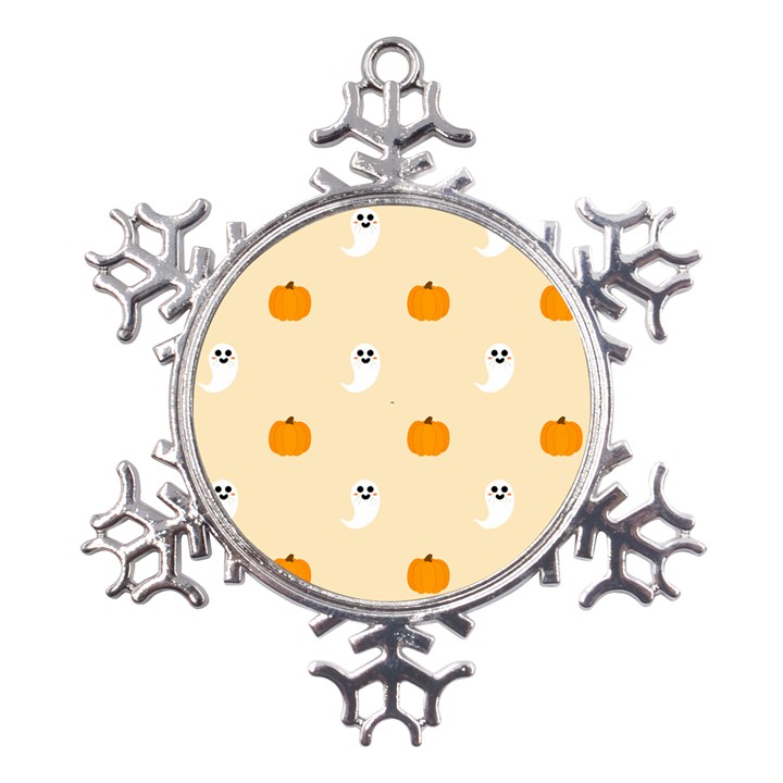 Pumpkin and boo crew halloween  Metal Large Snowflake Ornament