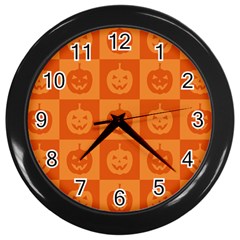 Seamless Halloween Pattern With Smiling Pumpkin 20240926 161520 0000 Wall Clock (black) by Safari