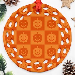 Seamless Halloween Pattern With Smiling Pumpkin 20240926 161520 0000 Ornament (round Filigree)