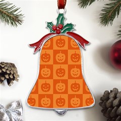 Seamless Halloween Pattern With Smiling Pumpkin 20240926 161520 0000 Metal Holly Leaf Bell Ornament