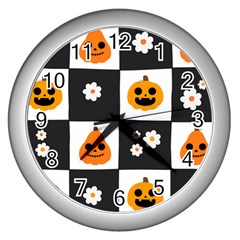 Seamless Halloween Pattern With Smiling Pumpkin 20240926 161714 0000 Wall Clock (silver) by Safari