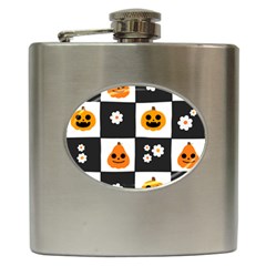 Seamless Halloween Pattern With Smiling Pumpkin 20240926 161714 0000 Hip Flask (6 Oz) by Safari