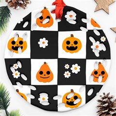 Seamless Halloween Pattern With Smiling Pumpkin 20240926 161714 0000 Round Filigree Ornament (two Sides)