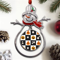 Seamless Halloween Pattern With Smiling Pumpkin 20240926 161714 0000 Metal Snowman Ornament by Safari