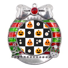 Seamless Halloween Pattern With Smiling Pumpkin 20240926 161714 0000 Metal X mas Ribbon With Red Crystal Round Ornament by Safari