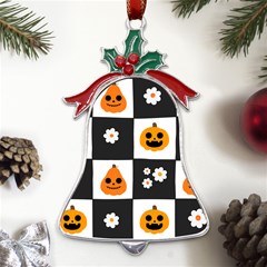 Seamless Halloween Pattern With Smiling Pumpkin 20240926 161714 0000 Metal Holly Leaf Bell Ornament