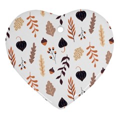 Autumn Seamless Leaves Pattern  Heart Ornament (two Sides)