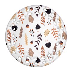 Autumn Seamless Leaves Pattern  Round Filigree Ornament (two Sides)