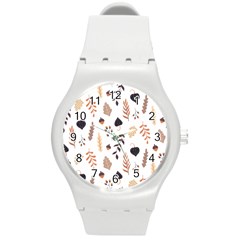 Autumn Seamless Leaves Pattern  Round Plastic Sport Watch (m)