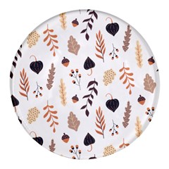 Autumn Seamless Leaves Pattern  Round Glass Fridge Magnet (4 Pack) by Safari