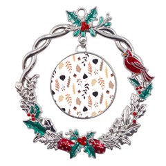 Autumn Seamless Leaves Pattern  Metal X mas Wreath Holly Leaf Ornament by Safari