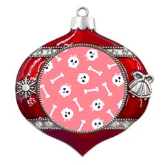 Halloween Pattern With Sculles And Bones 20240926 160927 0000 Metal Snowflake And Bell Red Ornament by Safari