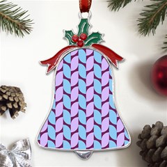 Purple Blue Pattern Metal Holly Leaf Bell Ornament