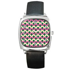 Green Yellow Pattern Square Metal Watch by ytdream