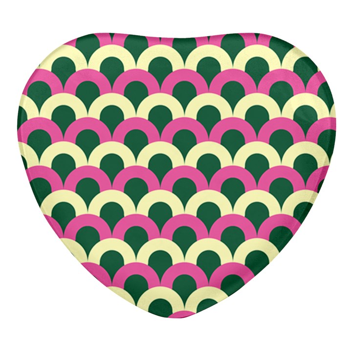 Green Yellow Pattern Heart Glass Fridge Magnet (4 pack)