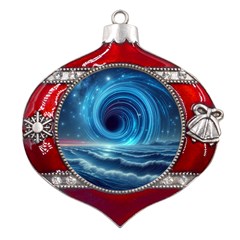 Astral Waveform Fantasy Metal Snowflake And Bell Red Ornament by Grandong