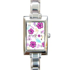 Flowers Leaves Pattern Art Bloom Rectangle Italian Charm Watch by Grandong