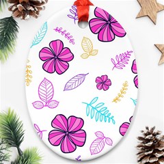 Flowers Leaves Pattern Art Bloom Ornament (oval)