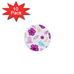 Flowers Leaves Pattern Art Bloom 1  Mini Buttons (10 Pack)  by Grandong