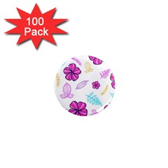 Flowers Leaves Pattern Art Bloom 1  Mini Magnets (100 Pack)  by Grandong