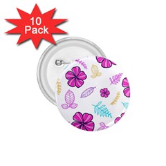 Flowers Leaves Pattern Art Bloom 1 75  Buttons (10 Pack)