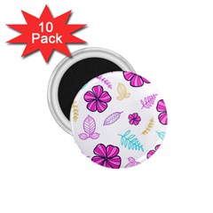 Flowers Leaves Pattern Art Bloom 1 75  Magnets (10 Pack)  by Grandong