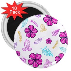 Flowers Leaves Pattern Art Bloom 3  Magnets (10 Pack)  by Grandong