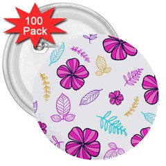 Flowers Leaves Pattern Art Bloom 3  Buttons (100 Pack)  by Grandong