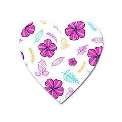 Flowers Leaves Pattern Art Bloom Heart Magnet by Grandong