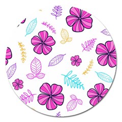 Flowers Leaves Pattern Art Bloom Magnet 5  (round) by Grandong