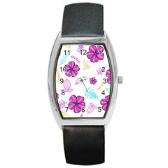 Flowers Leaves Pattern Art Bloom Barrel Style Metal Watch by Grandong