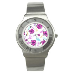 Flowers Leaves Pattern Art Bloom Stainless Steel Watch by Grandong