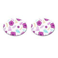 Flowers Leaves Pattern Art Bloom Cufflinks (oval) by Grandong