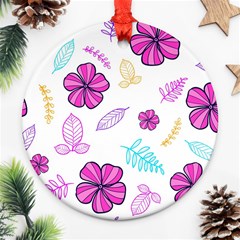 Flowers Leaves Pattern Art Bloom Round Ornament (two Sides)