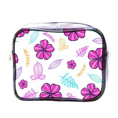 Flowers Leaves Pattern Art Bloom Mini Toiletries Bag (one Side) by Grandong