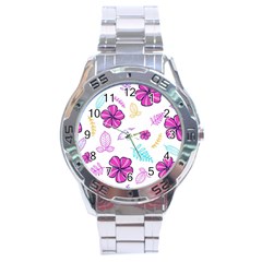 Flowers Leaves Pattern Art Bloom Stainless Steel Analogue Watch by Grandong