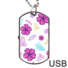 Flowers Leaves Pattern Art Bloom Dog Tag Usb Flash (two Sides) by Grandong