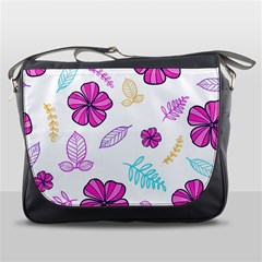 Flowers Leaves Pattern Art Bloom Messenger Bag by Grandong