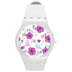 Flowers Leaves Pattern Art Bloom Round Plastic Sport Watch (m) by Grandong