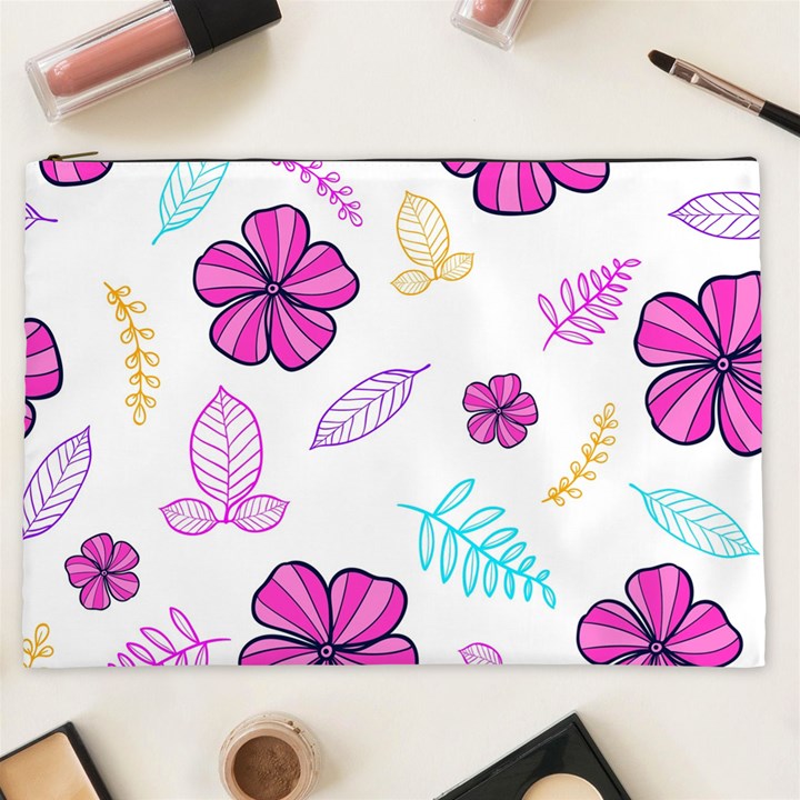 Flowers Leaves Pattern Art Bloom Cosmetic Bag (XXL)